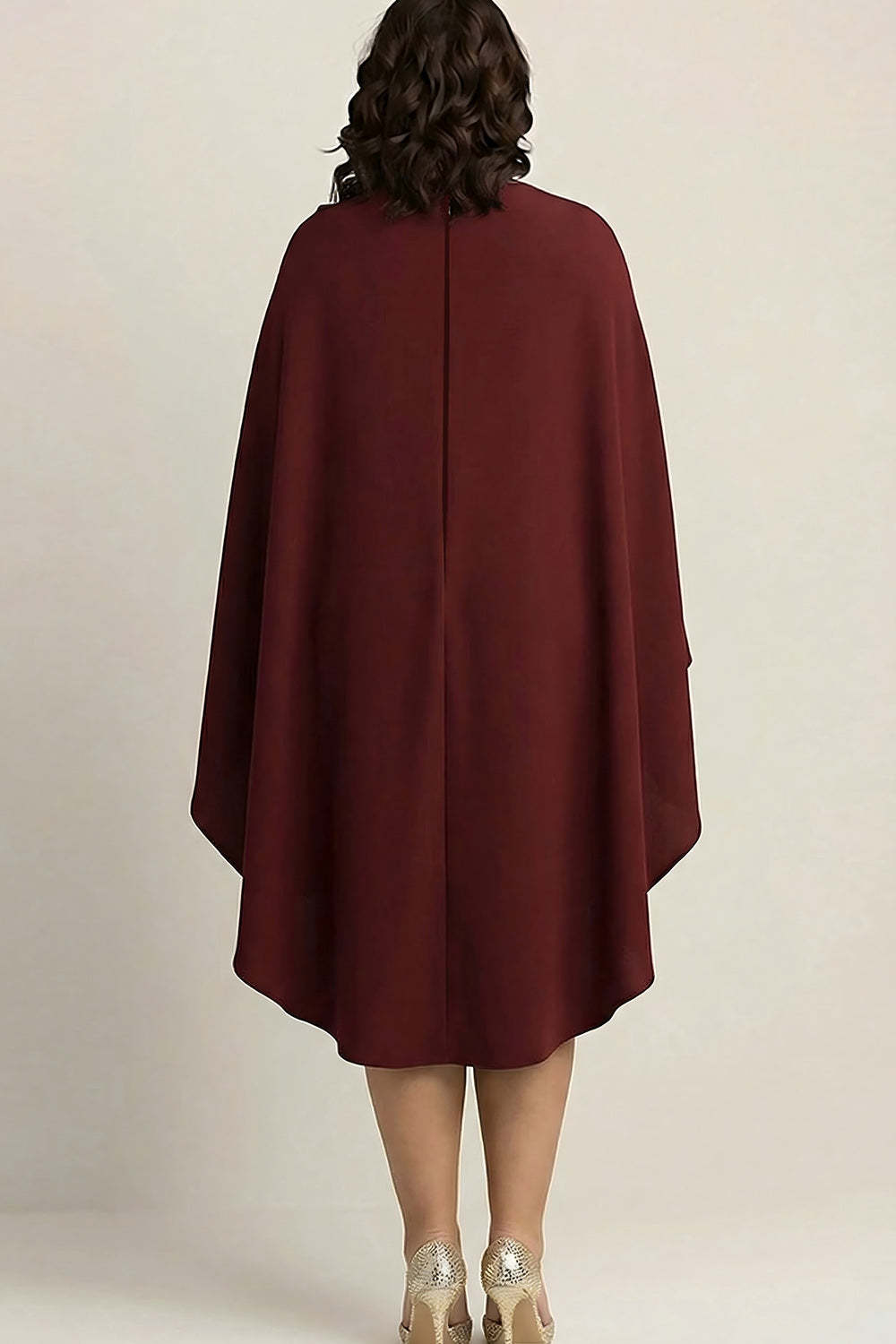 Burgundy Plus Size Sheath Ankle-Length Formal Dress with Cape