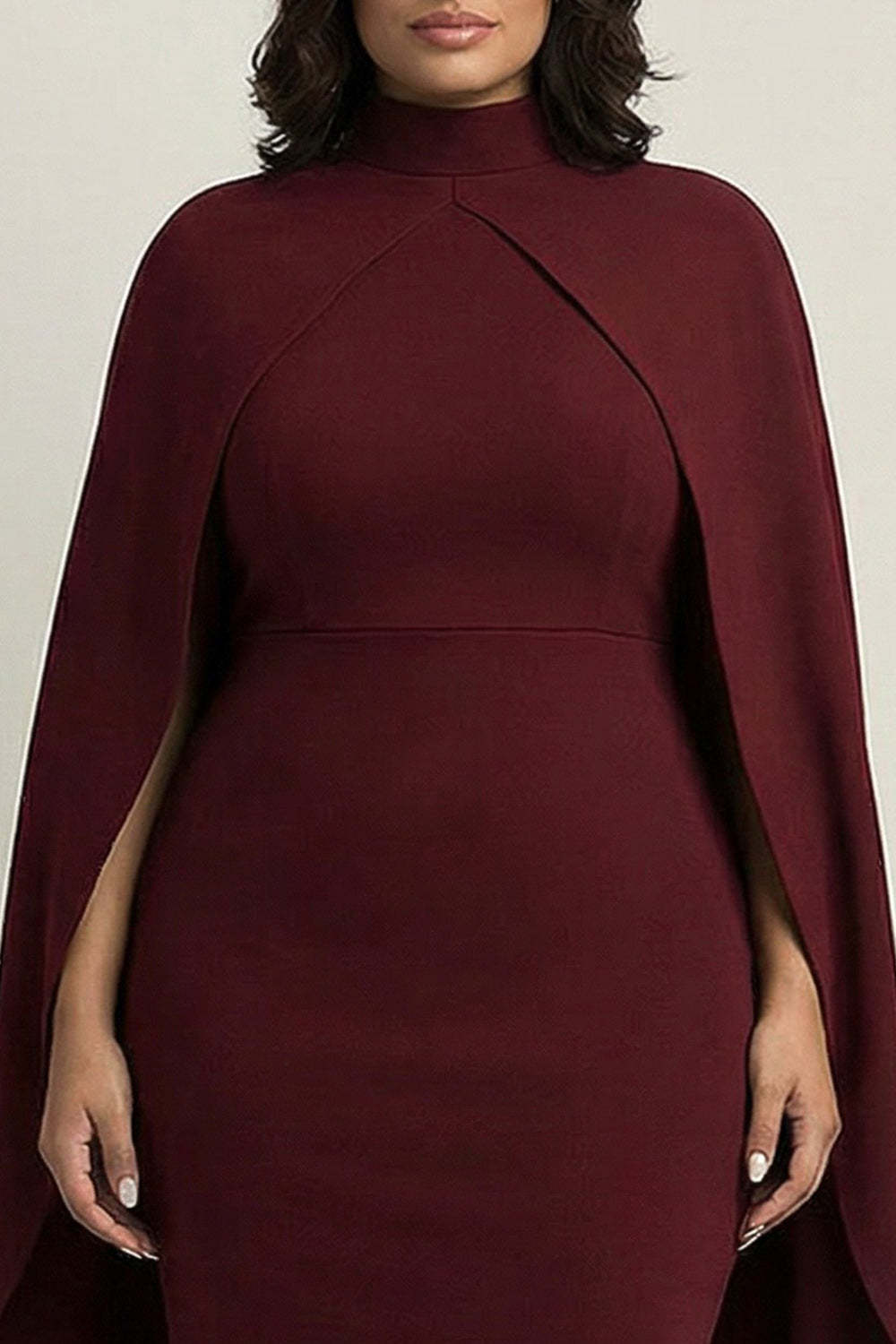 Burgundy Plus Size Sheath Ankle-Length Formal Dress with Cape