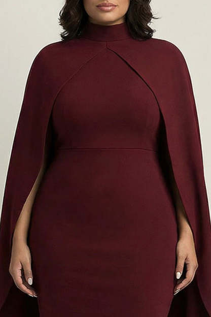 Burgundy Plus Size Sheath Ankle-Length Formal Dress with Cape