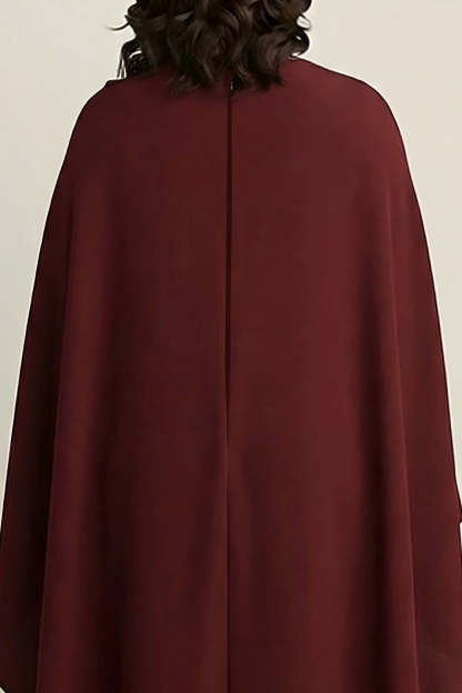 Burgundy Plus Size Sheath Ankle-Length Formal Dress with Cape