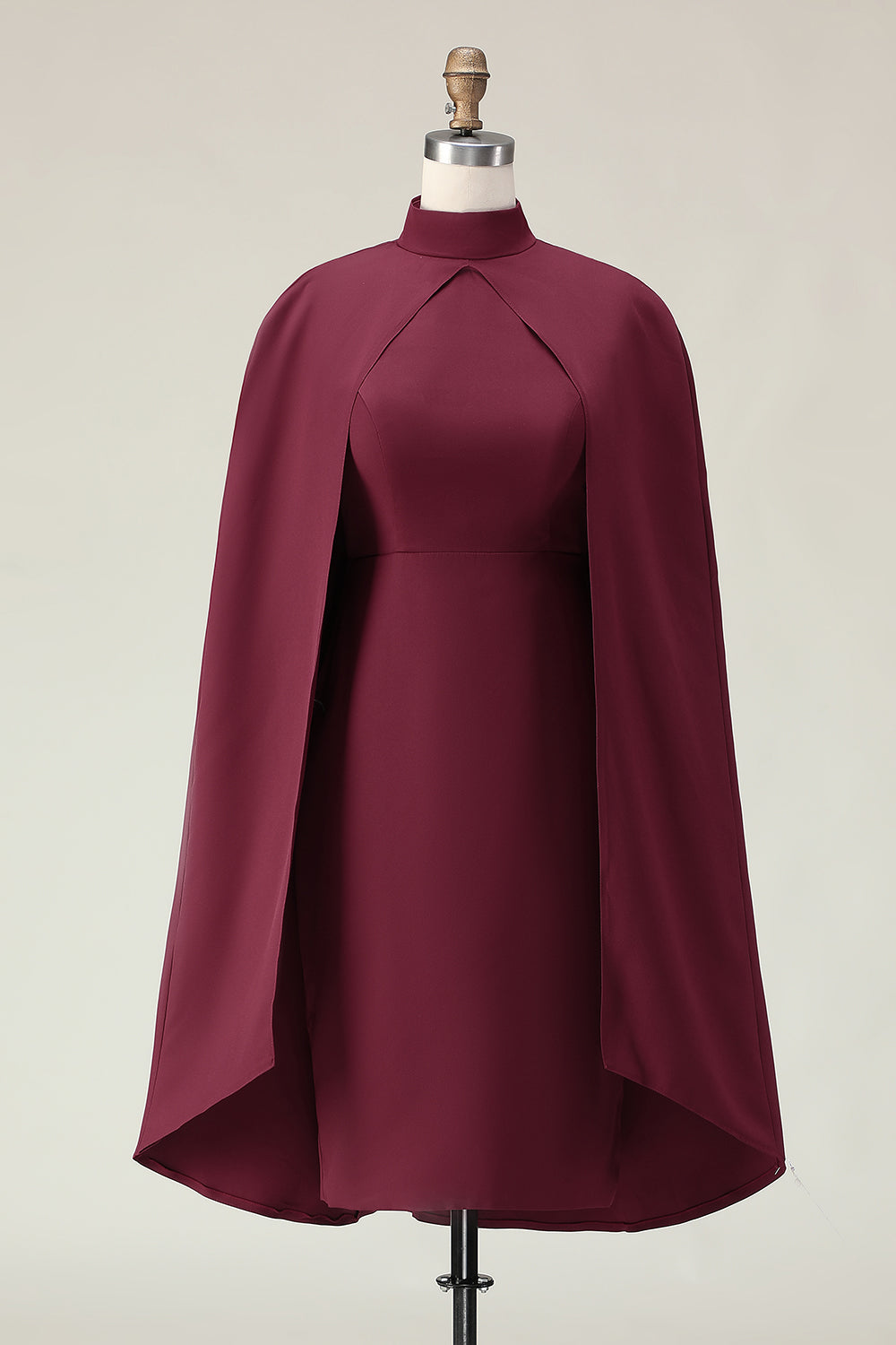 Burgundy Plus Size Sheath Ankle-Length Formal Dress with Cape