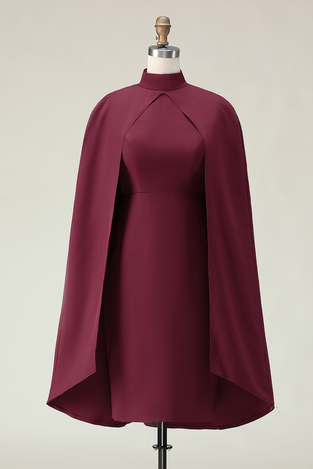 Burgundy Sheath Ankle-Length Formal Dress with Cape