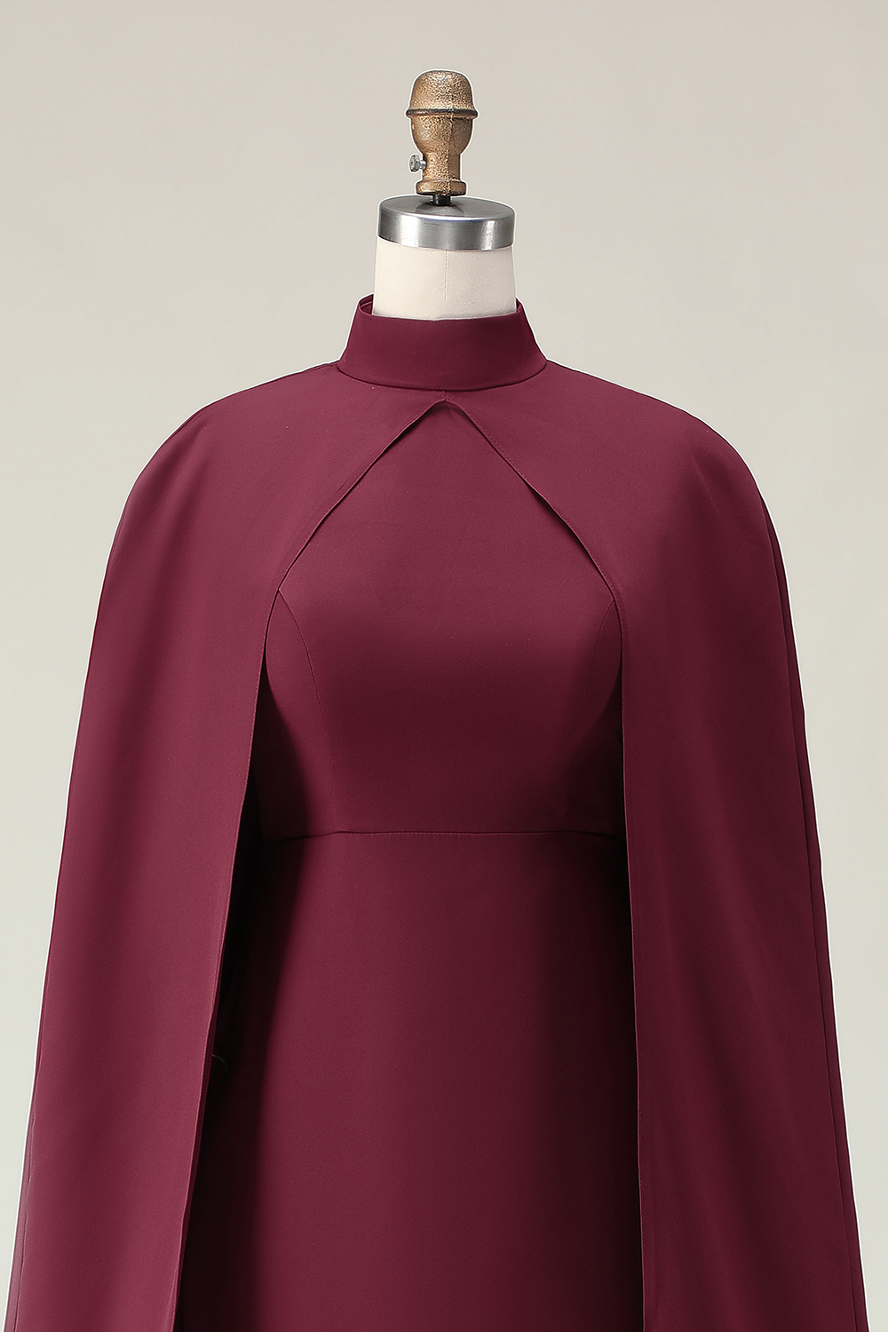 Elegant Burgundy Sheath Midi Formal Dress with Cape