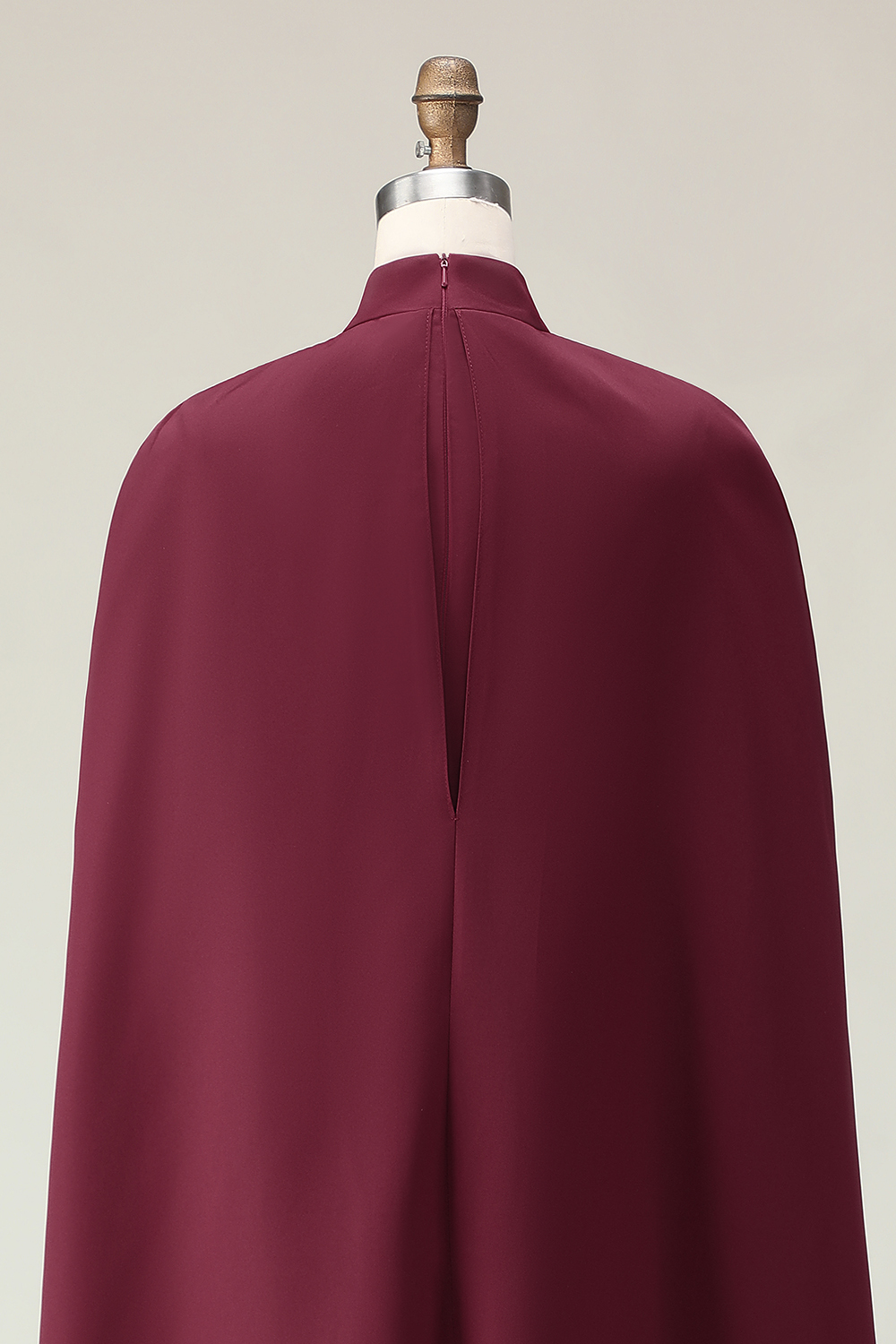 Elegant Burgundy Sheath Midi Formal Dress with Cape