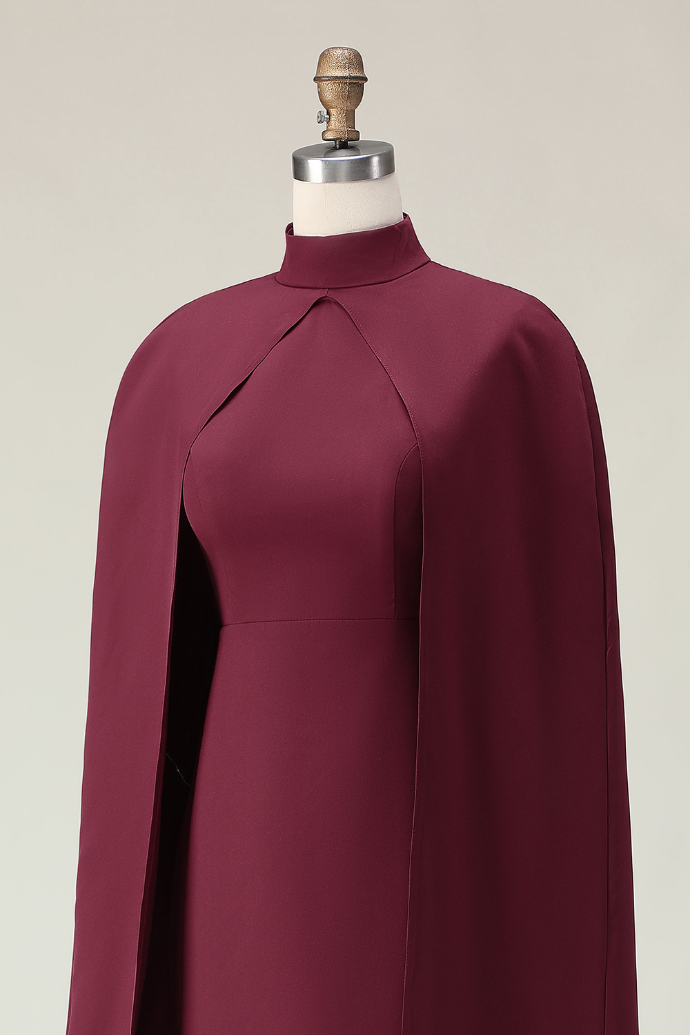 Elegant Burgundy Sheath Midi Formal Dress with Cape