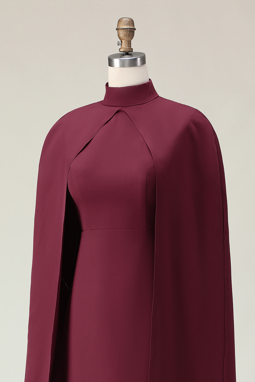 Elegant Burgundy Sheath Midi Formal Dress with Cape