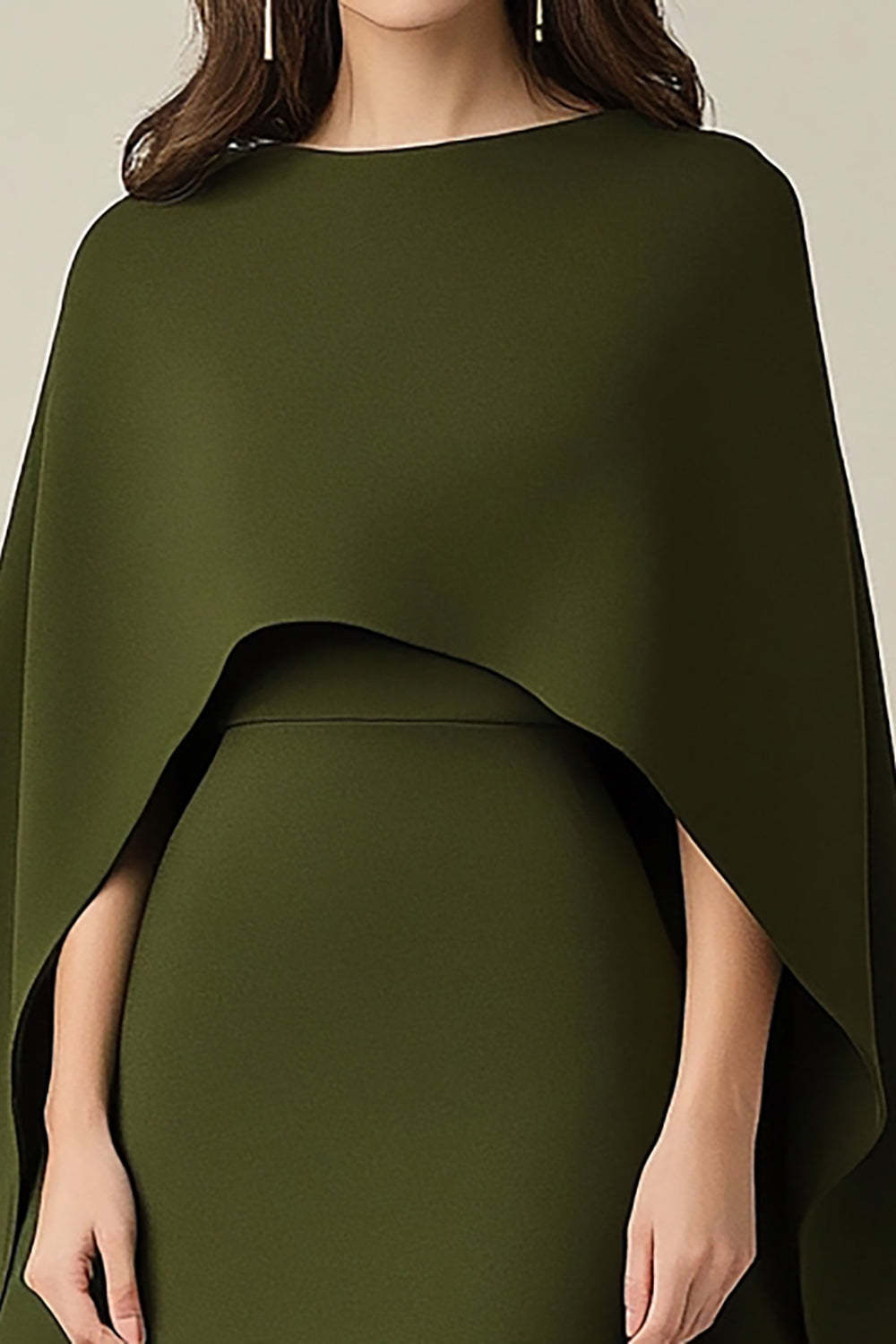 Olive Scoop Neck Sheath Knee-Length Formal Dress with Shawl