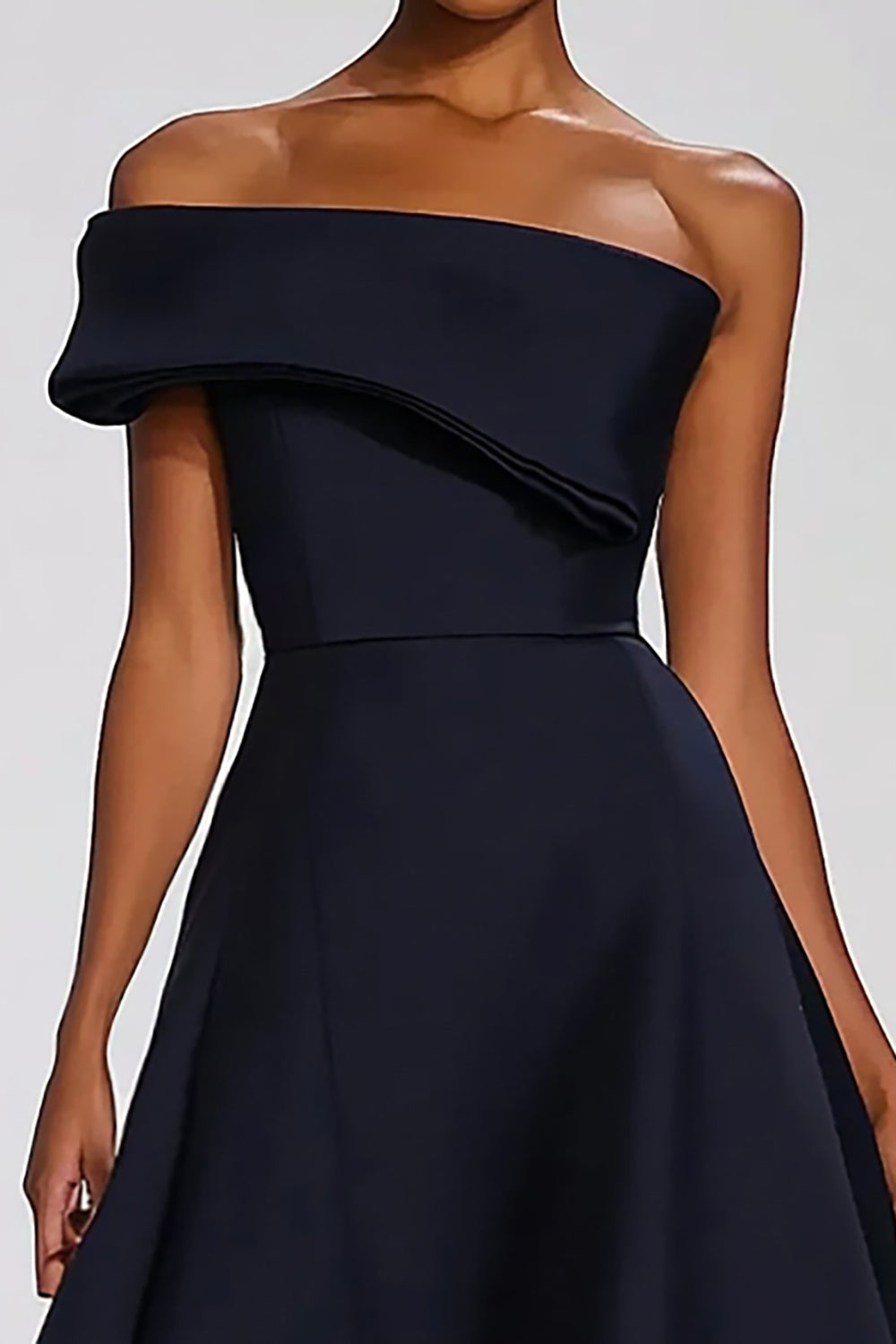 Navy Off the Shoulder A Line Asymmetrical Formal Dress