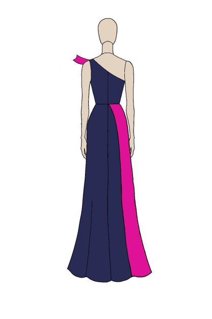 Navy Fuchsia One Shoulder Bowknot Sheath Long Formal Dress with Slit