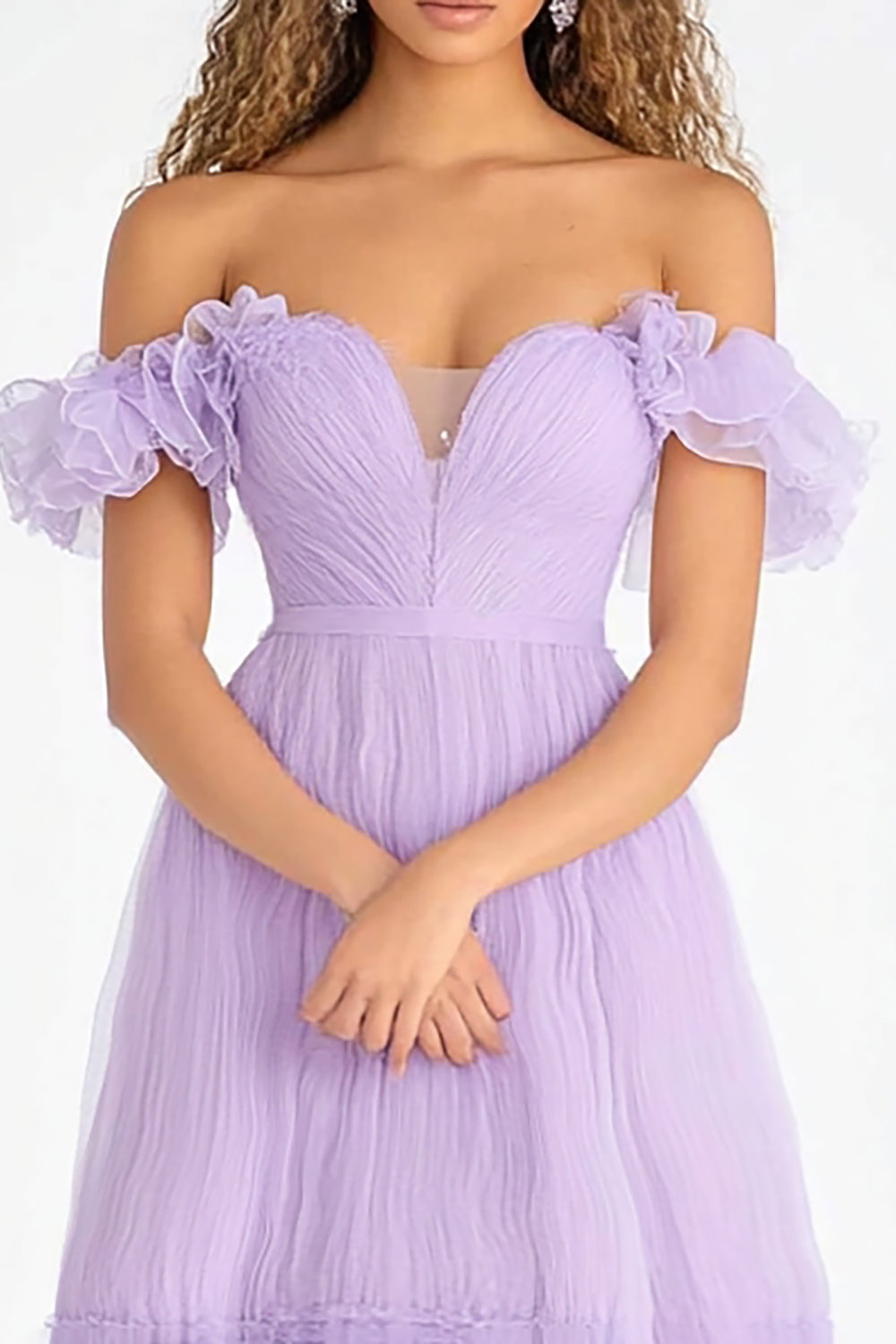 Off the Shoulder Lilac A Line Long Formal Dress with Ruffles