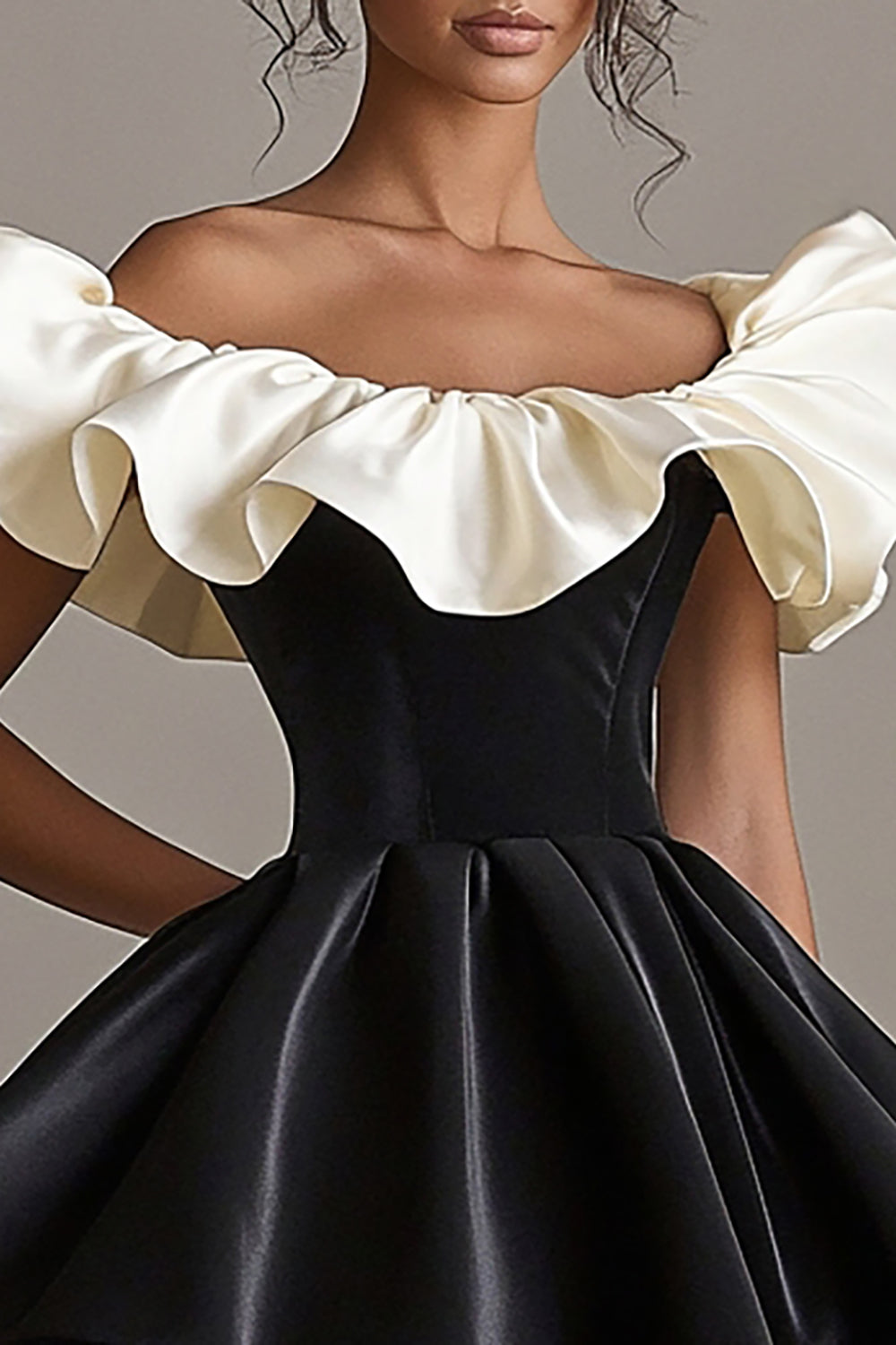 Cute A Line Black Ivory Ruffled Short Black Tie Dress