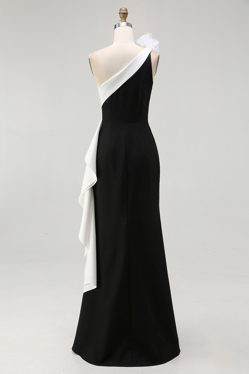 One Shoulder Sheath Plus Size Long Black Tie Dress with Ruffles