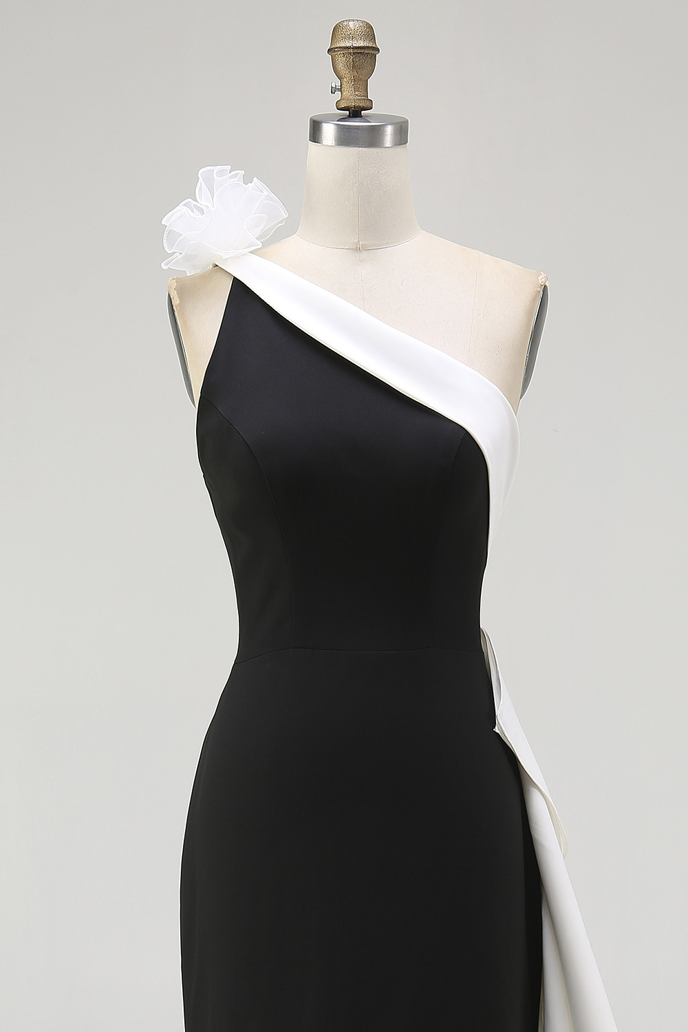 One Shoulder Mermaid Long Black Tie Dress with Ruffles