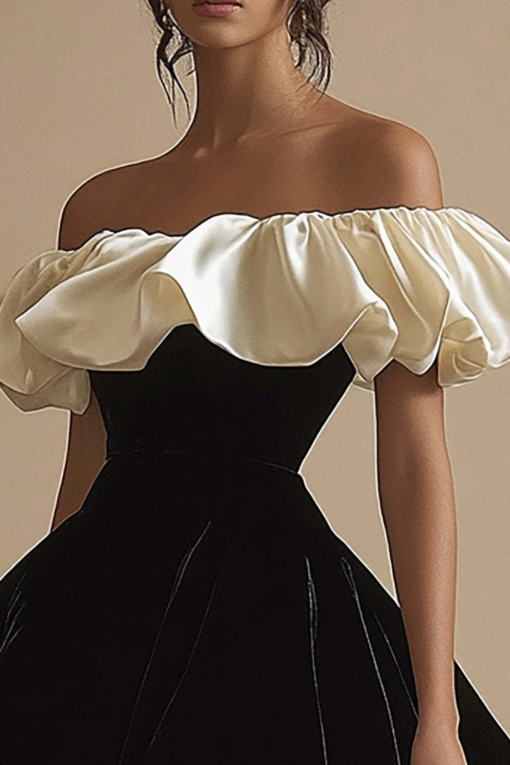 Cute Off the Shoulder A Line Short Black Tie Dress with Ruffles