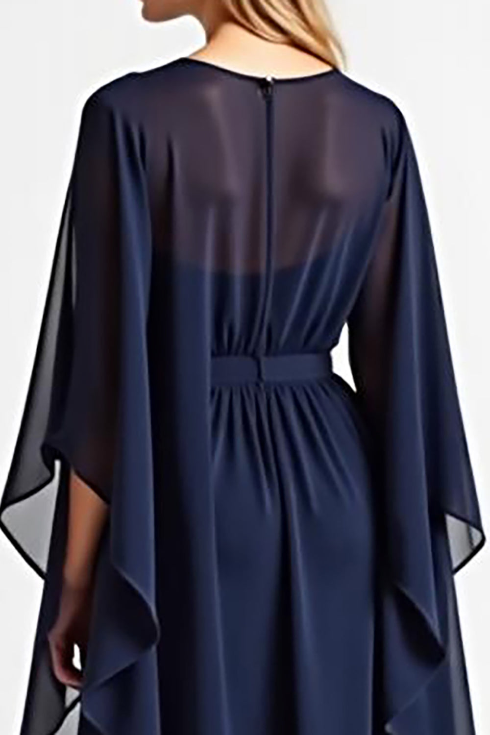 Navy Chiffon V Neck Long Mother of the Bride Dress with Ruffles