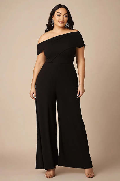 Leely Women Black Chiffon Mother of the Bride Jumpsuit Off the Shoulder Maxi Wedding Guest Jumpsuit