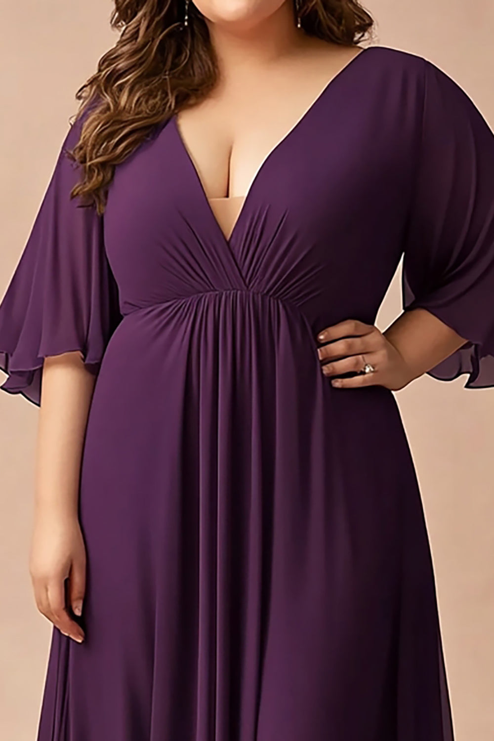 Dark Purple Plus Size V-Neck Chiffon Long Mother of the Bride Dress