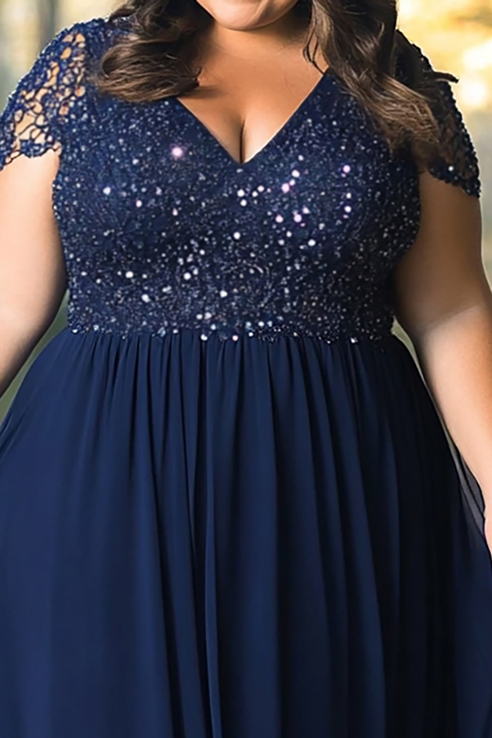 Navy Plus Size Cap Sleeves A Line Long Mother of the Bride Dress with Lace