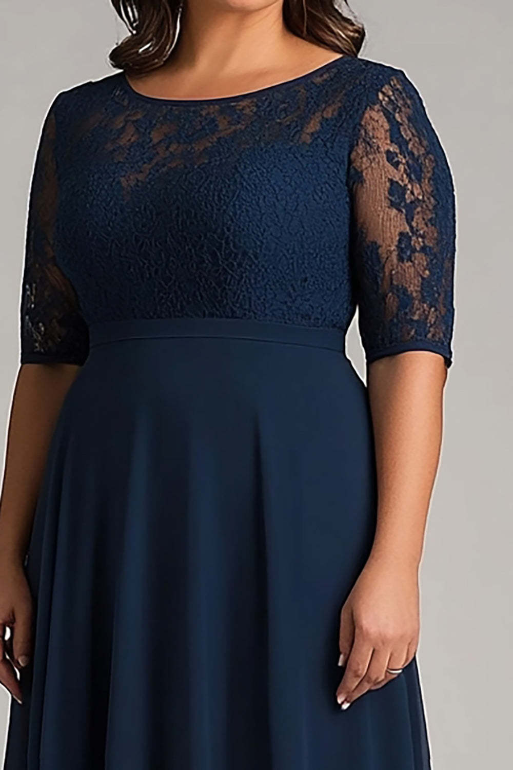 Navy Half Sleeves A Line Plus Size Mother of the Bride Dress with Lace