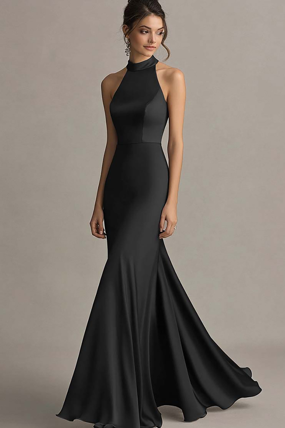 Coffee Mermaid High Neck Sleeveless Long Formal Dress