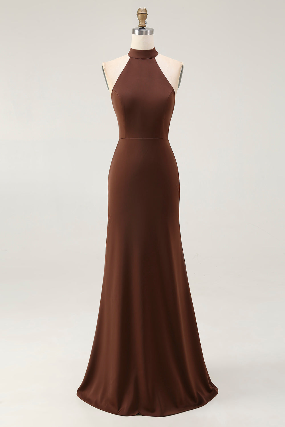 Coffee Mermaid High Neck Sleeveless Long Formal Dress