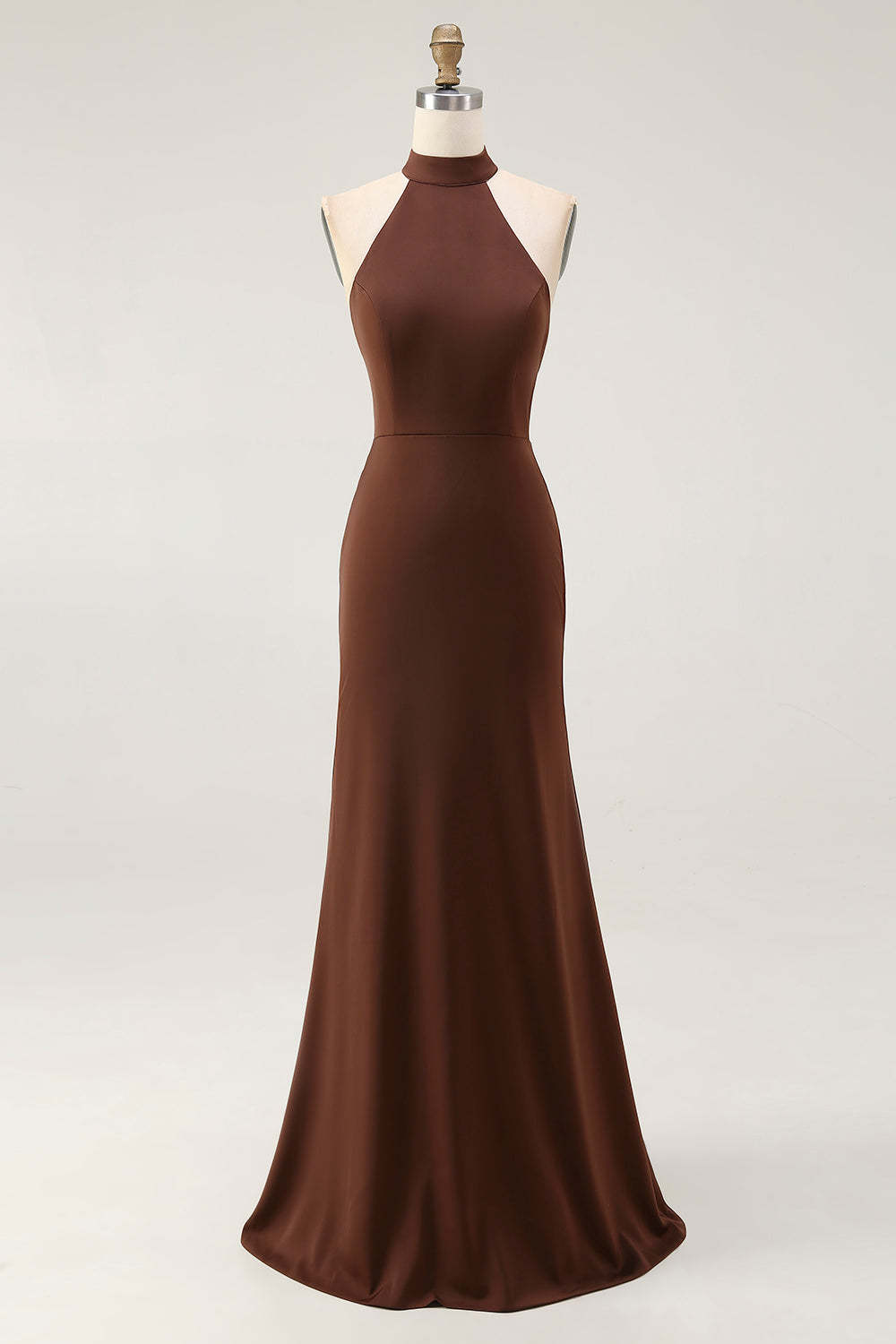 Coffee Mermaid High Neck Sleeveless Long Formal Dress