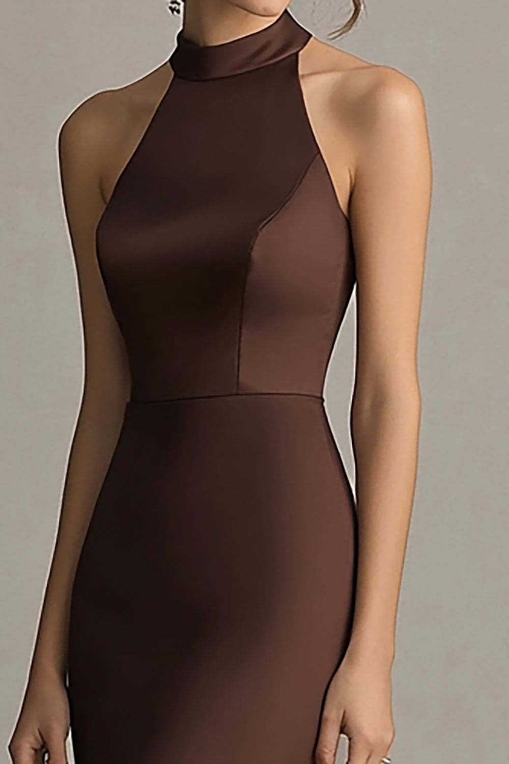 Coffee Mermaid High Neck Sleeveless Long Formal Dress