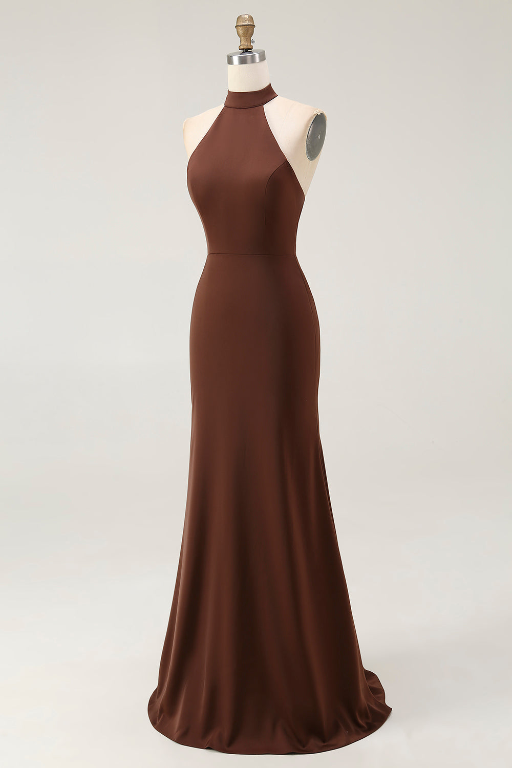 Coffee Mermaid High Neck Sleeveless Maxi Formal Dress