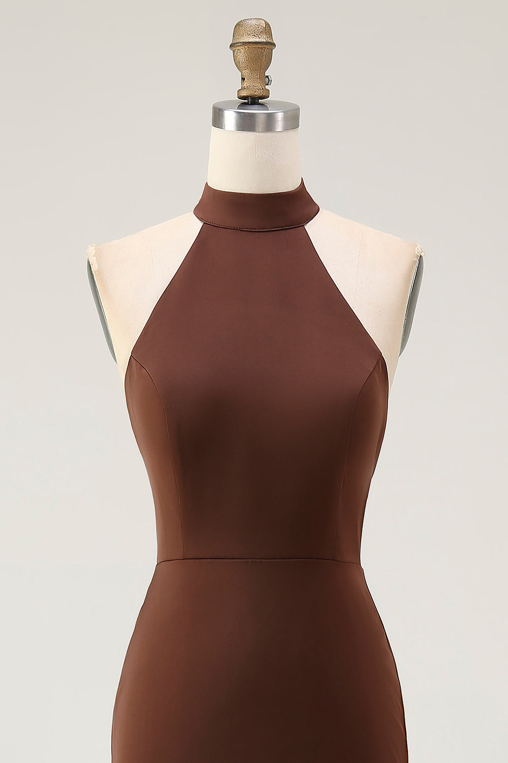 Coffee Mermaid High Neck Sleeveless Maxi Formal Dress