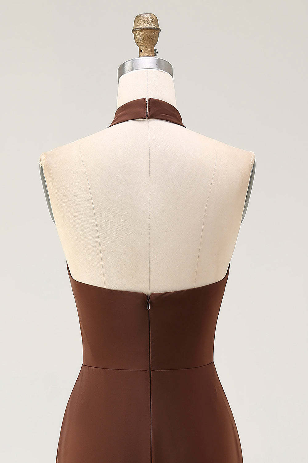 Coffee Mermaid High Neck Sleeveless Maxi Formal Dress