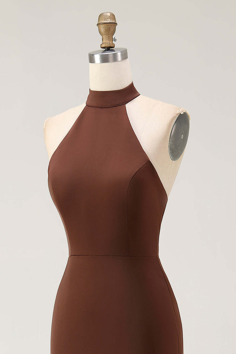 Coffee Mermaid High Neck Sleeveless Maxi Formal Dress