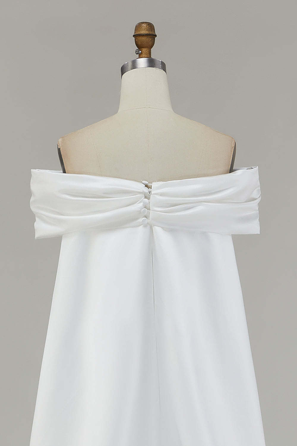 Ivory Satin Mermaid Watteau Train Long Wedding Dress with Bow