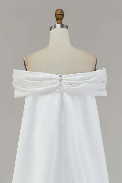 Ivory Satin Mermaid Watteau Train Long Wedding Dress with Bow