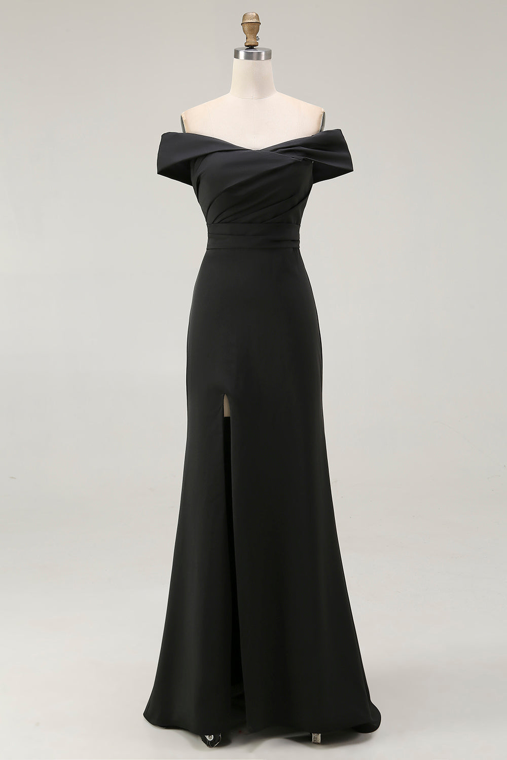 Maxi Mermaid Off the Shoulder Black Formal Dress with Slit