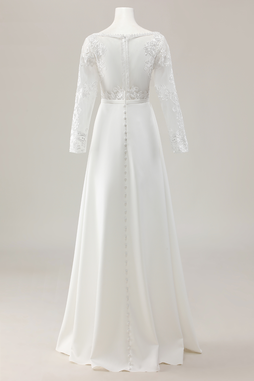 Ivory Satin Sweep Train V Neck Wedding Jumpsuit with Lace