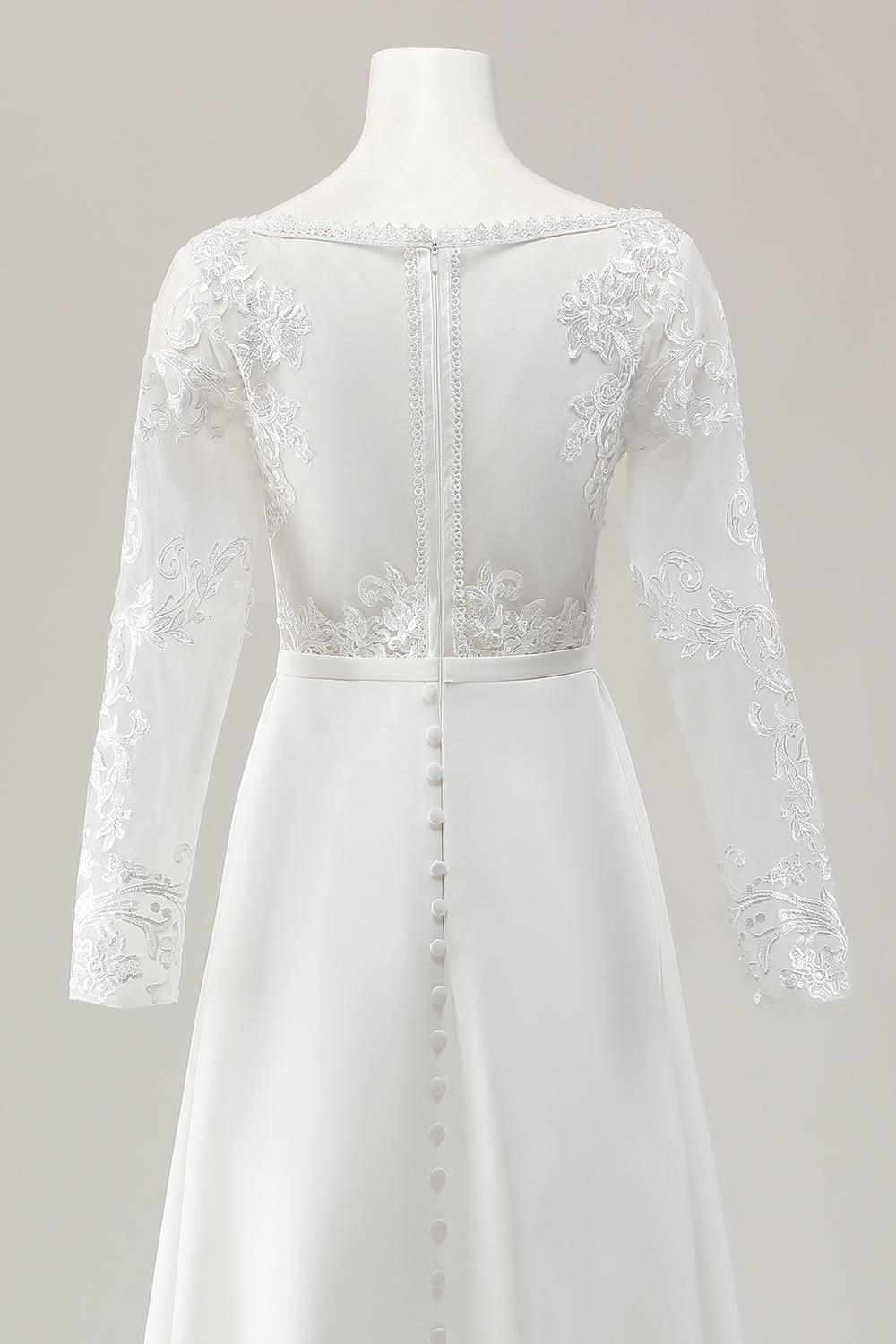 Ivory Satin Sweep Train V Neck Wedding Jumpsuit with Lace