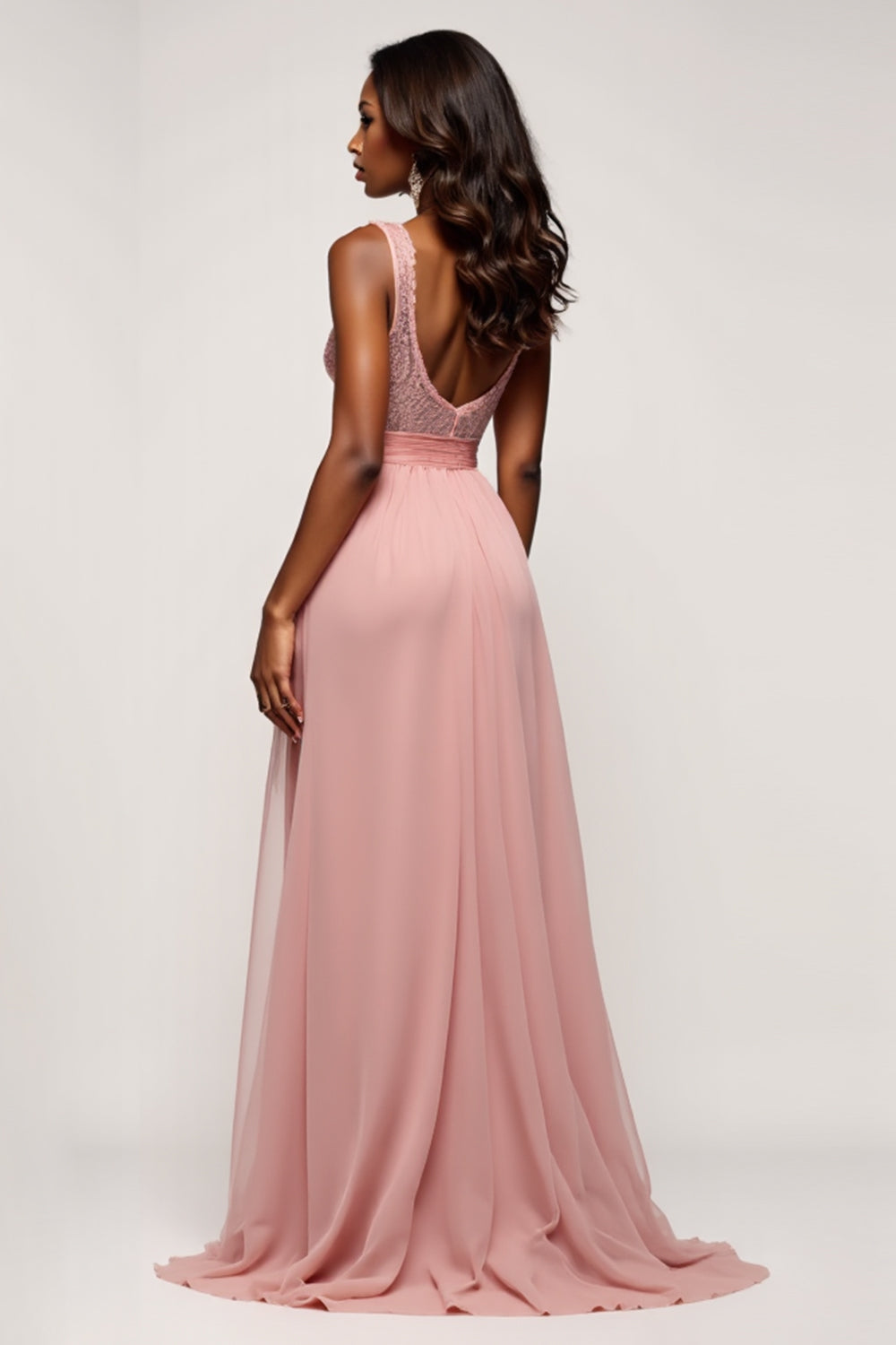 A Line V-Neck Dusty Rose Long Prom Dress with Slit