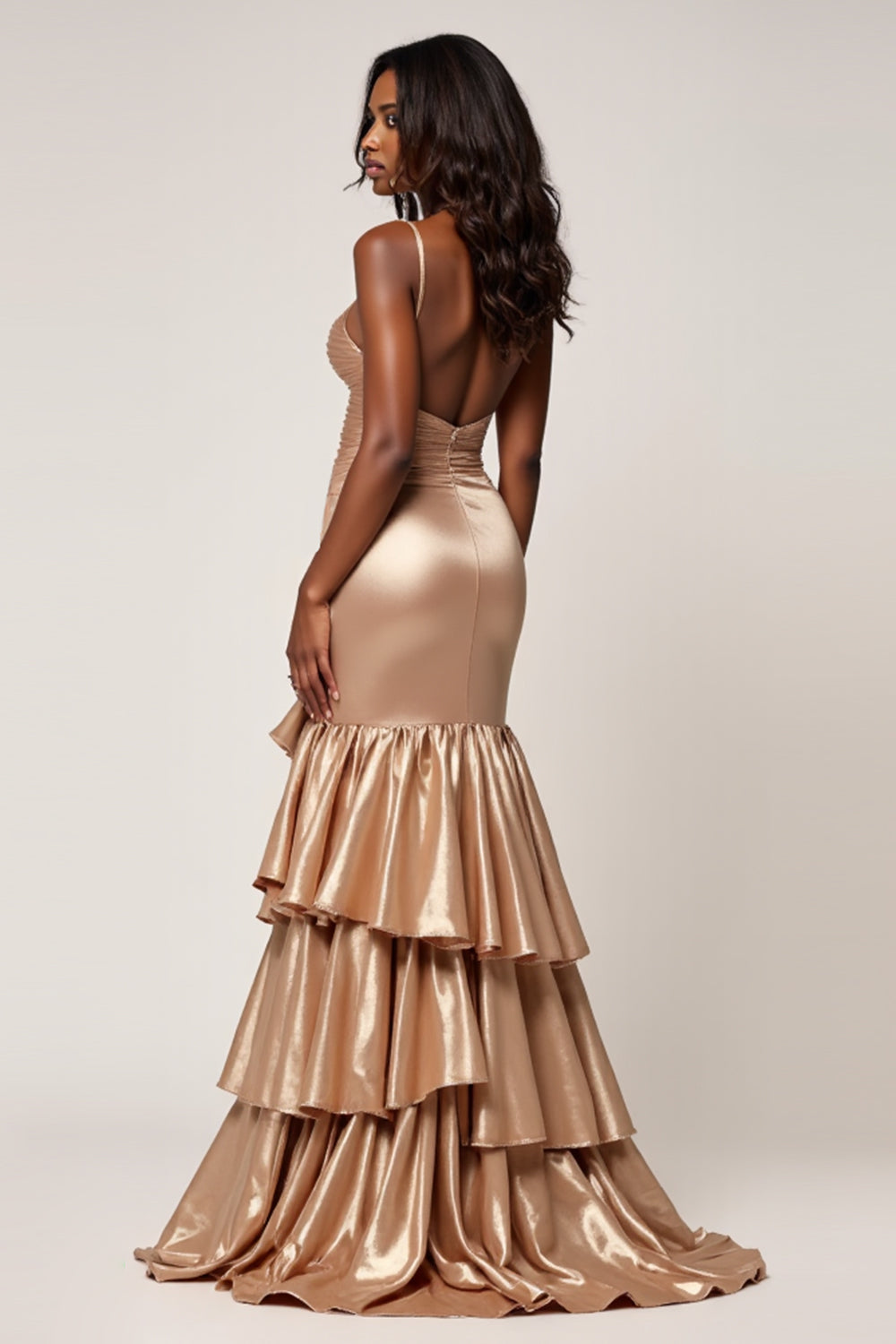 Rose Gold Sweetheart Ruched Ruffles Long Prom Dress with Slit