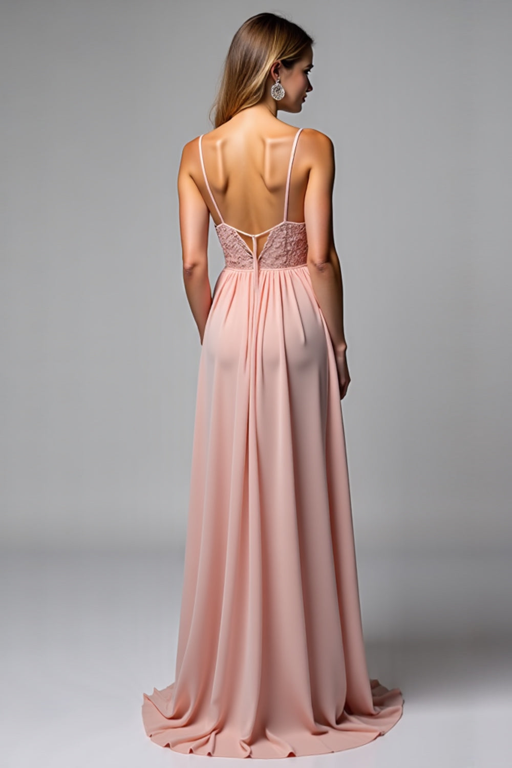 Dusty Rose A Line Chiffon V-Neck Maxi Bridesmaid Dress with Slit