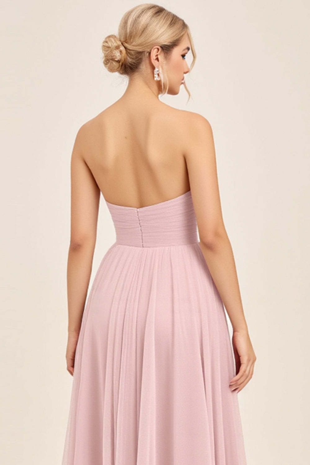 Candy Pink A Line Strapless Sweetheart Maxi Bridesmaid Dress