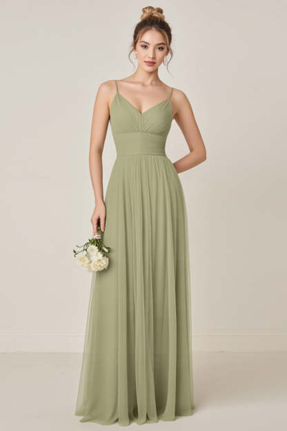 Leely Women Sage Green Maxi Bridesmaid Dress with Slit Spaghetti Straps Sleeveless A line Long Wedding Guest Dress