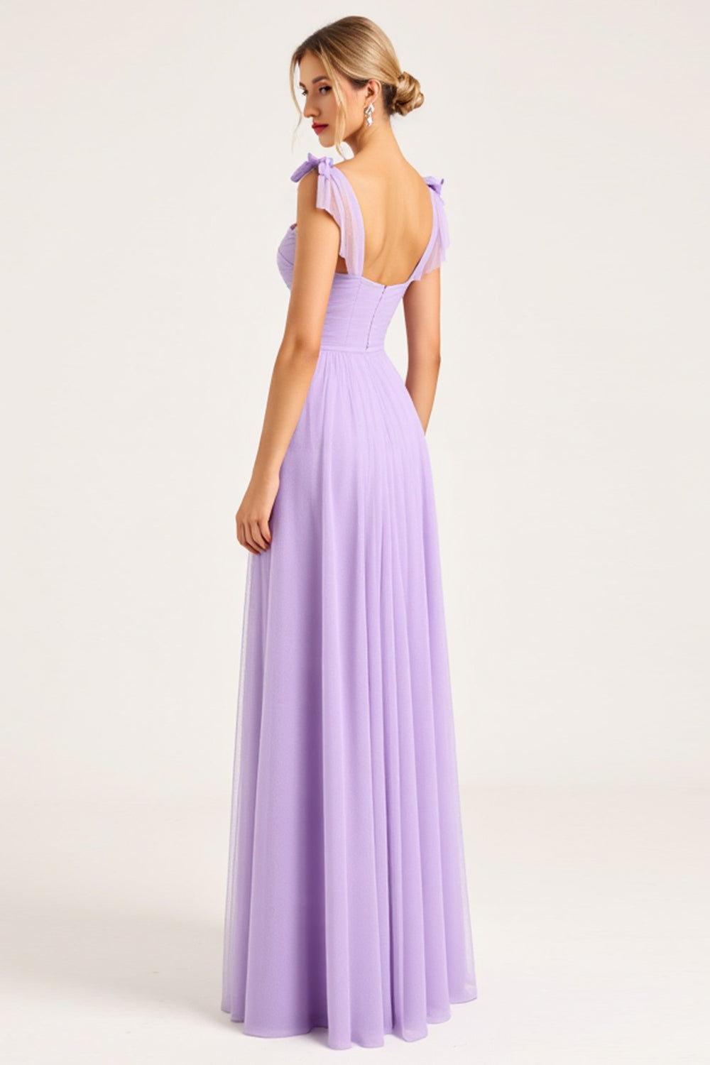 Lilac A Line Maxi Spaghetti Straps Bridesmaid Dress with Slit