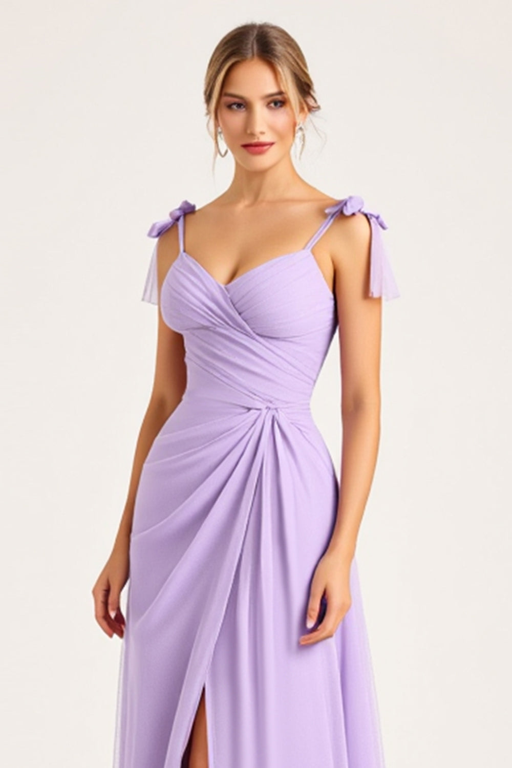 Lilac A Line Maxi Spaghetti Straps Bridesmaid Dress with Slit