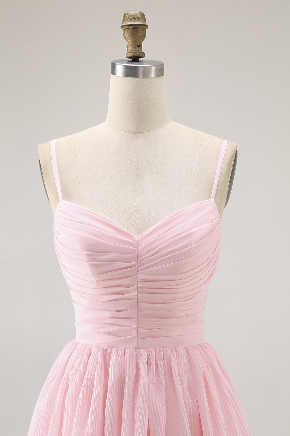 Candy Pink Chiffon Tiered Spaghetti Straps A Line Maxi Bridesmaid Dress