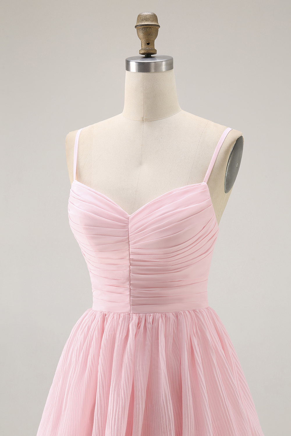 Candy Pink Chiffon Tiered Spaghetti Straps A Line Maxi Bridesmaid Dress
