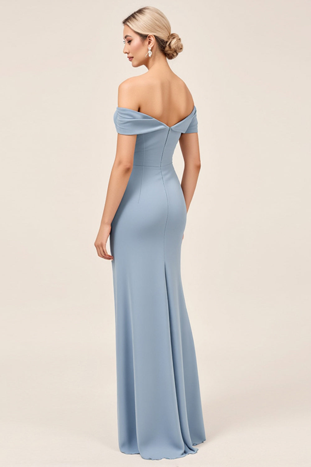 Dusty Blue Sheath Maxi Off the Shoulder Bridesmaid Dress With Slit