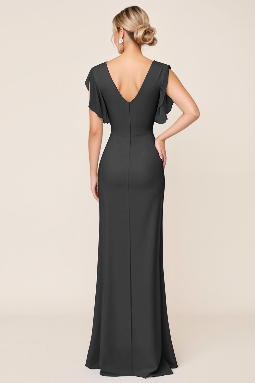 Light Blue V Neck Sheath Maxi Bridesmaid Dress