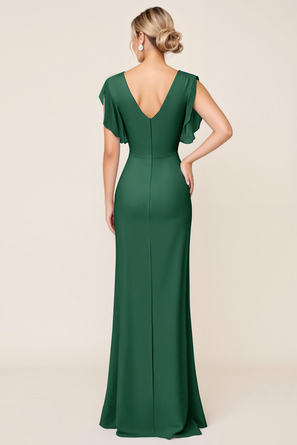 Light Blue V Neck Sheath Maxi Bridesmaid Dress