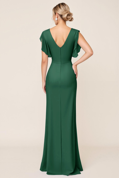 Light Blue V Neck Sheath Maxi Bridesmaid Dress