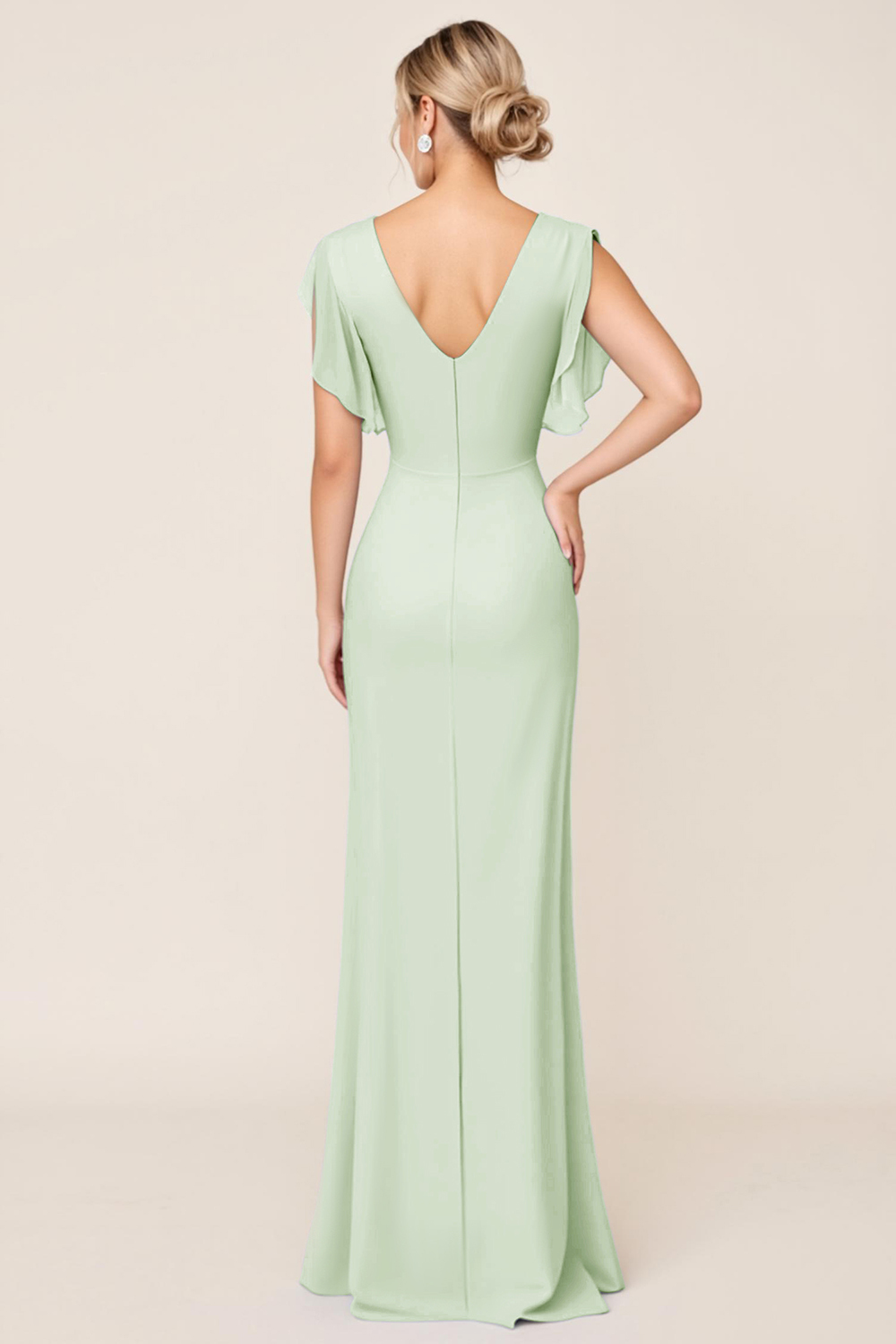 Light Blue V Neck Sheath Maxi Bridesmaid Dress